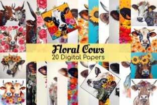 Floral Cows Digital Papers Pack Graphic by Red Gypsy Vintage Arts ...