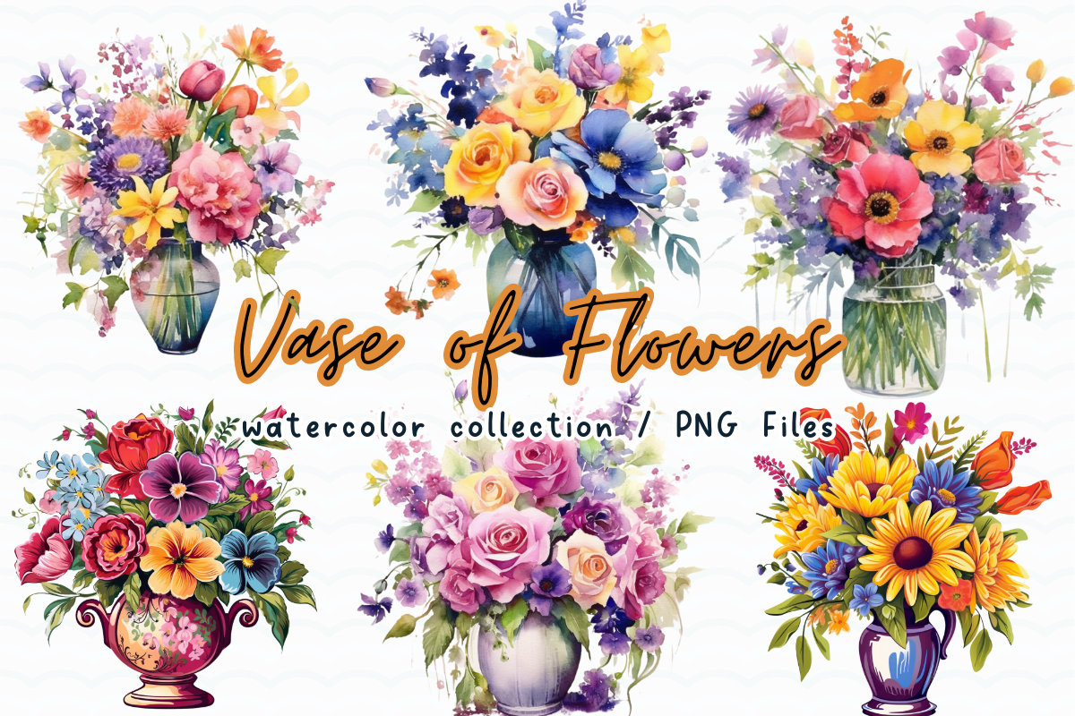 Vase of Flowers Watercolor Sublimation Graphic by sasikharn · Creative ...