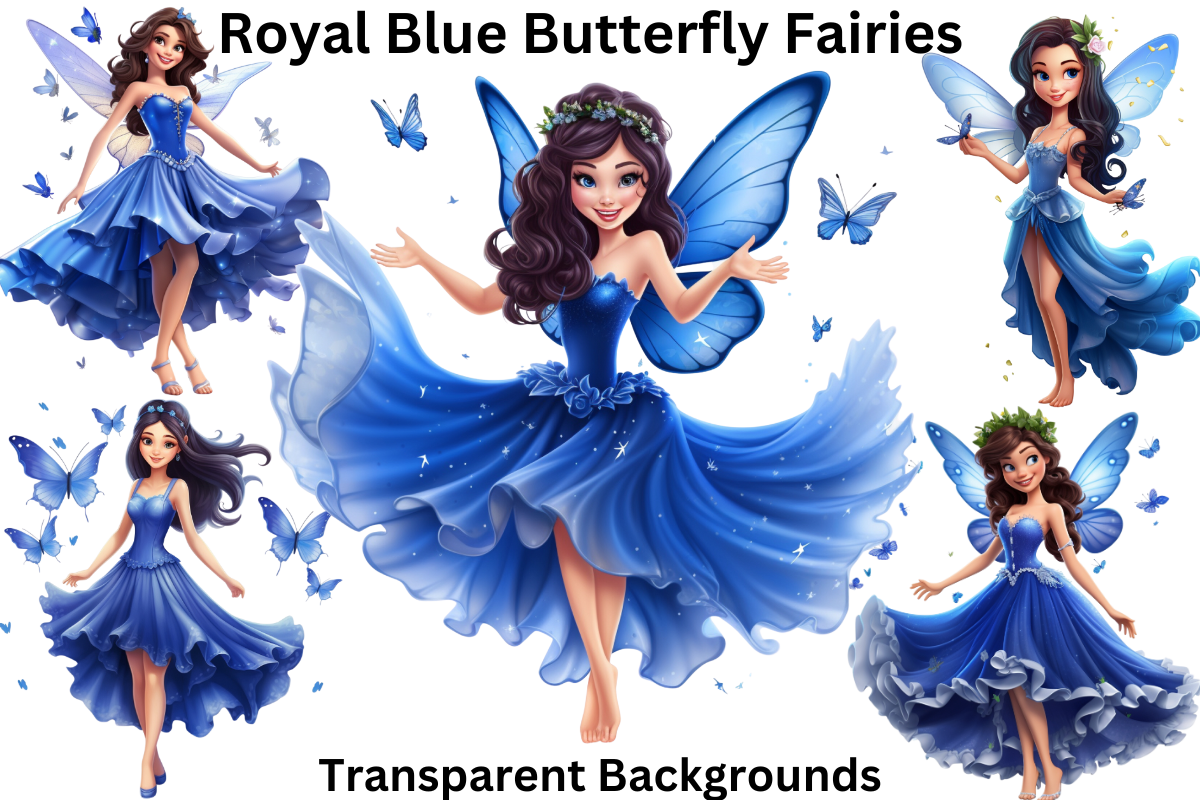 10 Royal Blue Butterfly Fairies Clipart Graphic by Imagination Station   Creative Fabrica