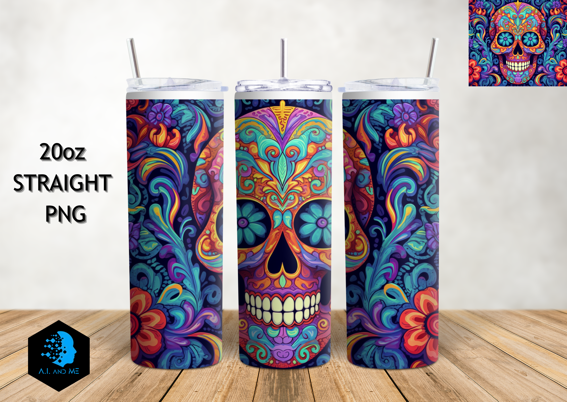 Macabre Floral Skull Tumbler Wrap 20oz Graphic by AI and ME · Creative ...