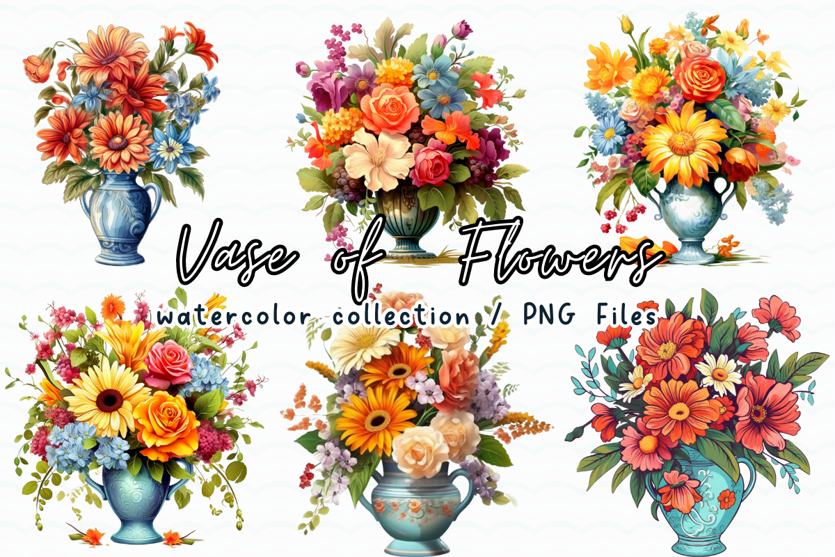 Vase of Flowers Watercolor Clipart Graphic by sasikharn · Creative Fabrica