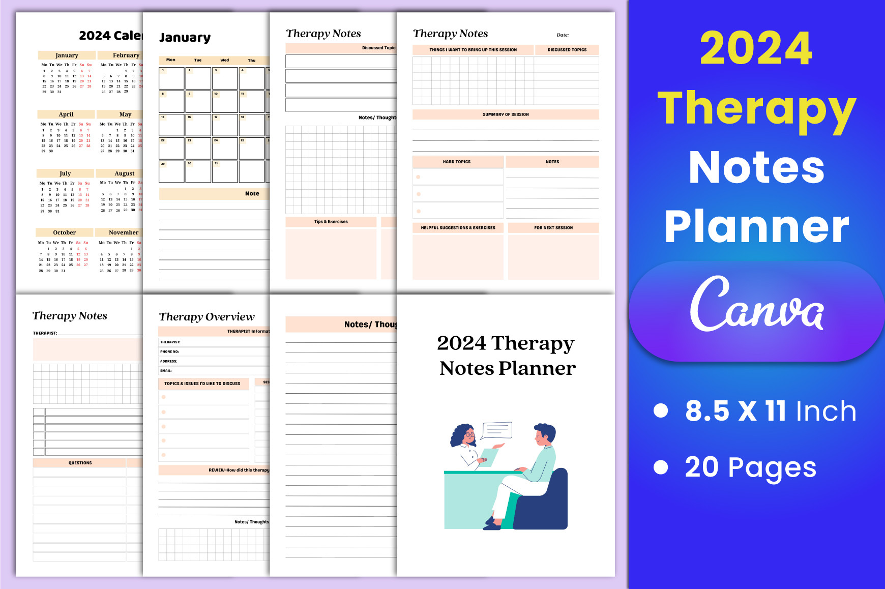 2024 Therapy Notes Planner Canva Graphic by munjixpro · Creative Fabrica