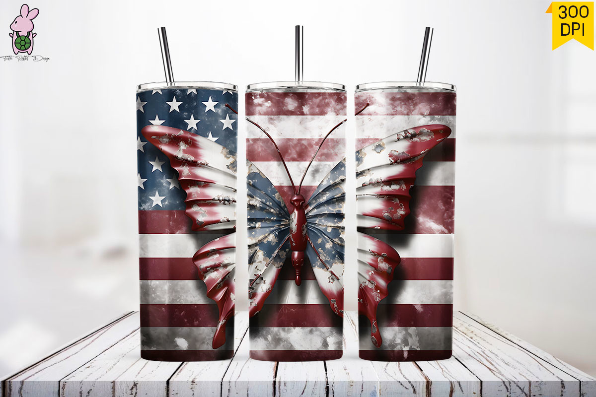 3D America Butterfly Tumbler Wrap 16 Graphic by Turtle Rabbit ...