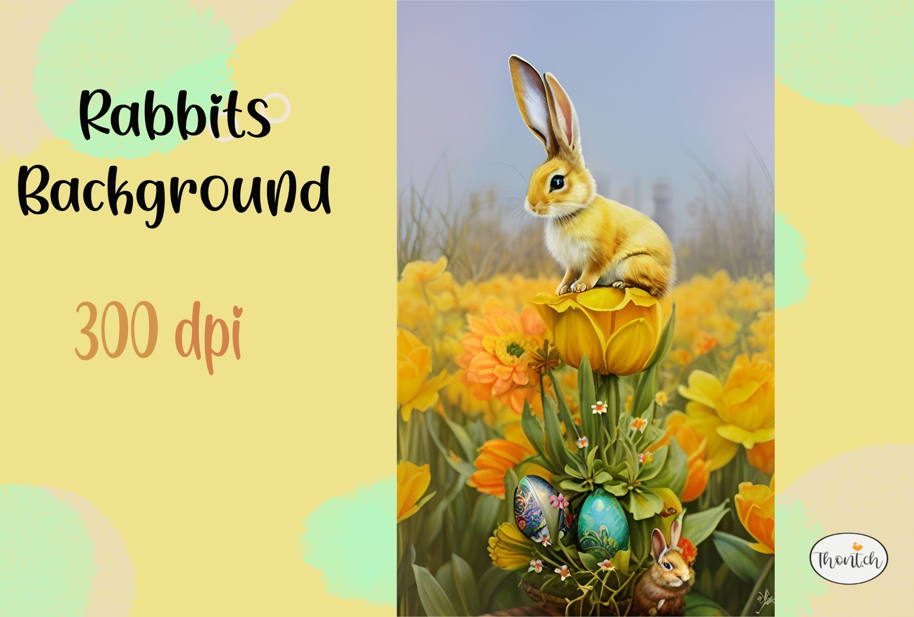 Rabbits Yellow Background Graphic by thont.ch · Creative Fabrica