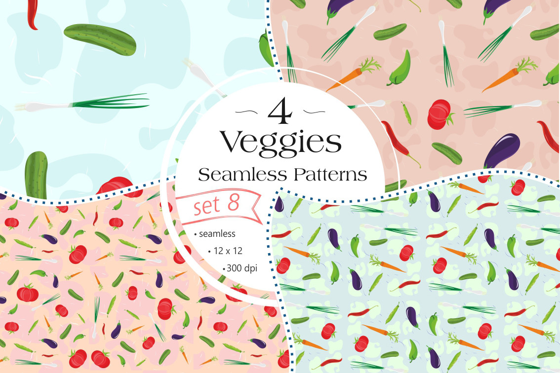 Veggie Patterning Veggies Seamless Patterns - Set 8 Graphic by Digital Mojito · Creative ...