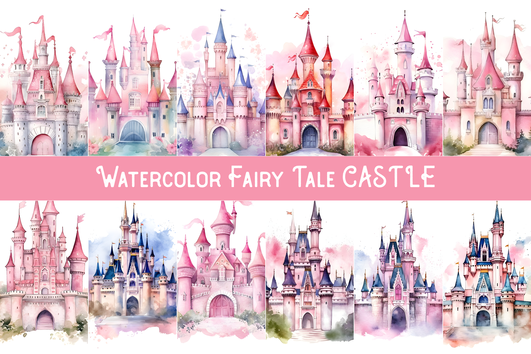 Watercolor Fairy Tale Castle Sublimation Graphic by Orcshape Studio ...