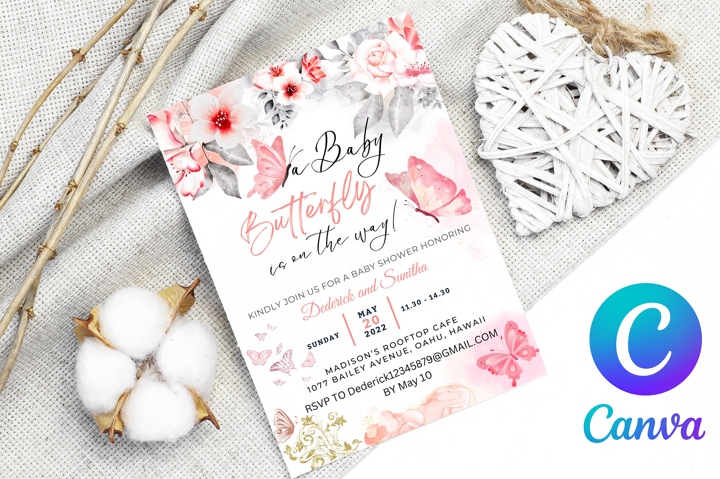 Butterfly Baby Shower Invitation Canva