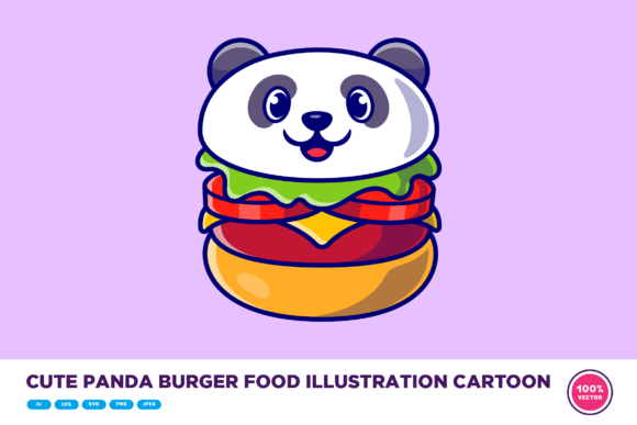 Cute Panda Burger Food Illustration