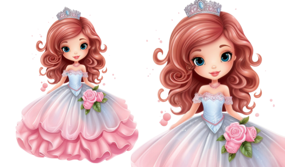 Cute Princess with Blue and Pink Dress Graphic by Jo Arts  Creative Fabrica