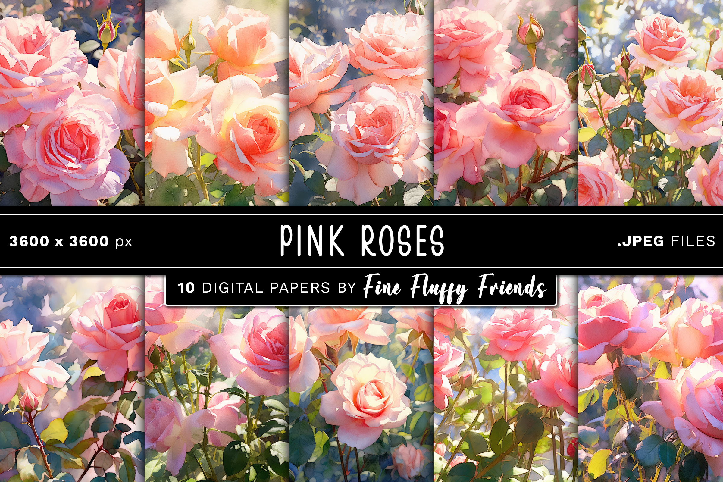 Pink Roses Digital Paper Graphic by finefluffyfriends · Creative Fabrica