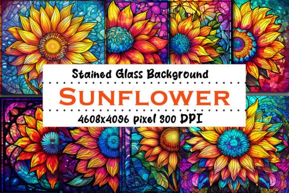 Sunflower Stain Glass Background Bundle