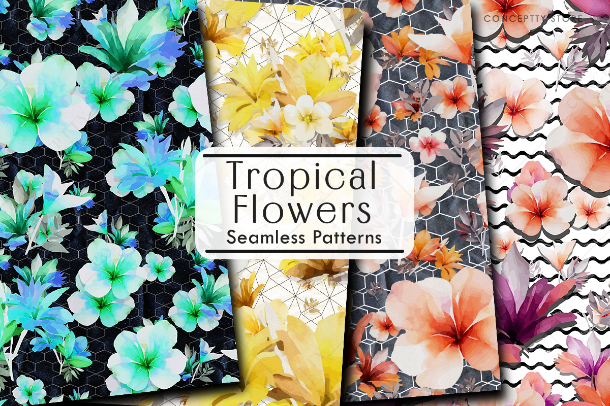 Tropical Flower Seamless Patterns Graphic by Conceptty · Creative Fabrica