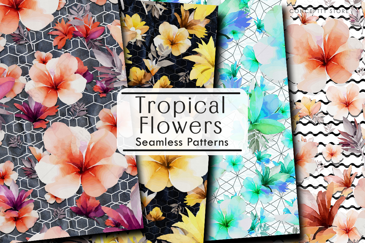 Tropical Flower Seamless Patterns Graphic by Conceptty · Creative Fabrica