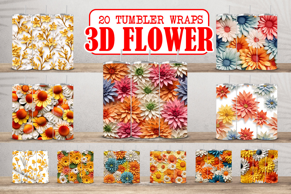 3D Floral Tumbler Wrap Graphic by Arujoe · Creative Fabrica