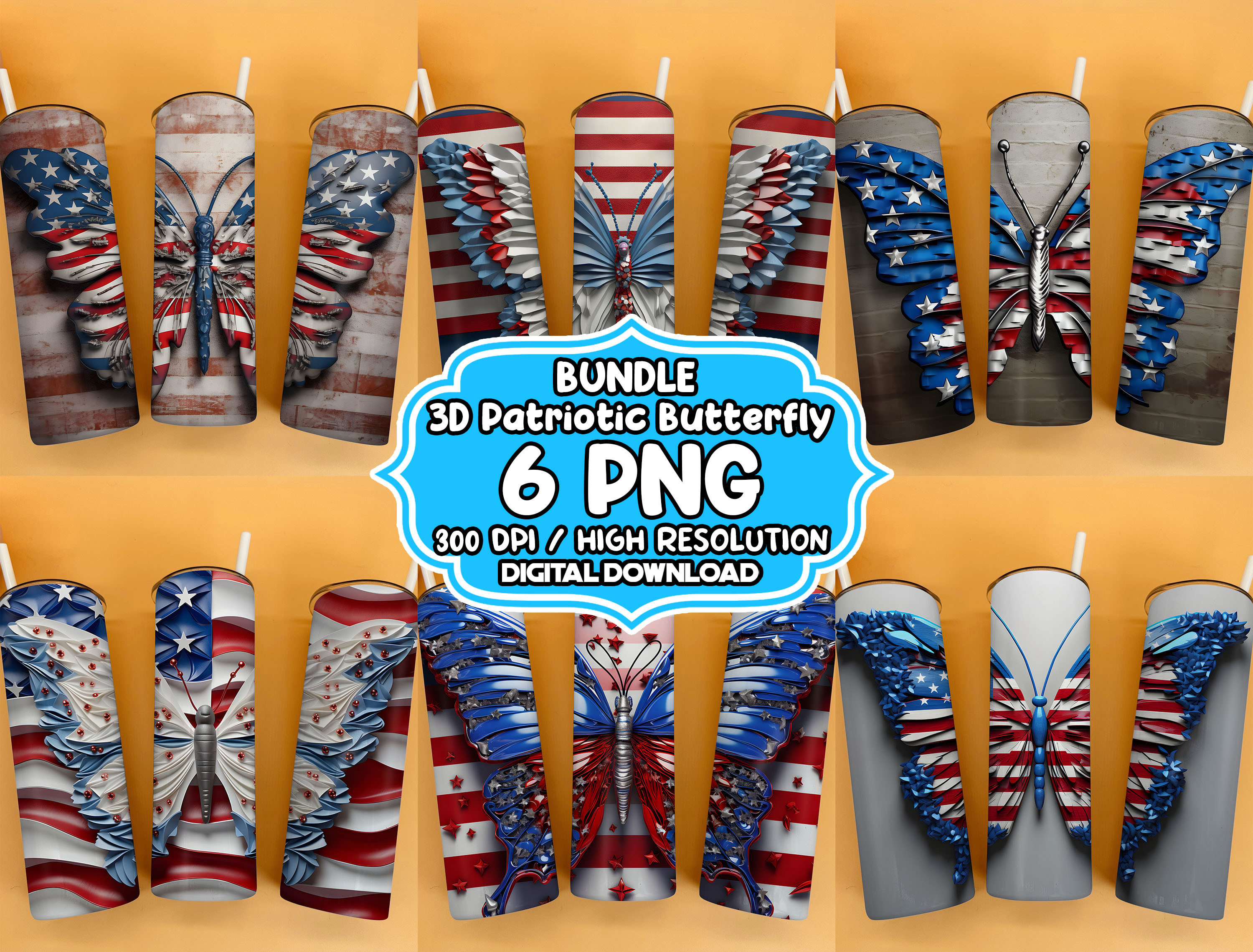 3D Patriotic Butterfly 20oz Tumbler Wrap Graphic by Dominiporke ...