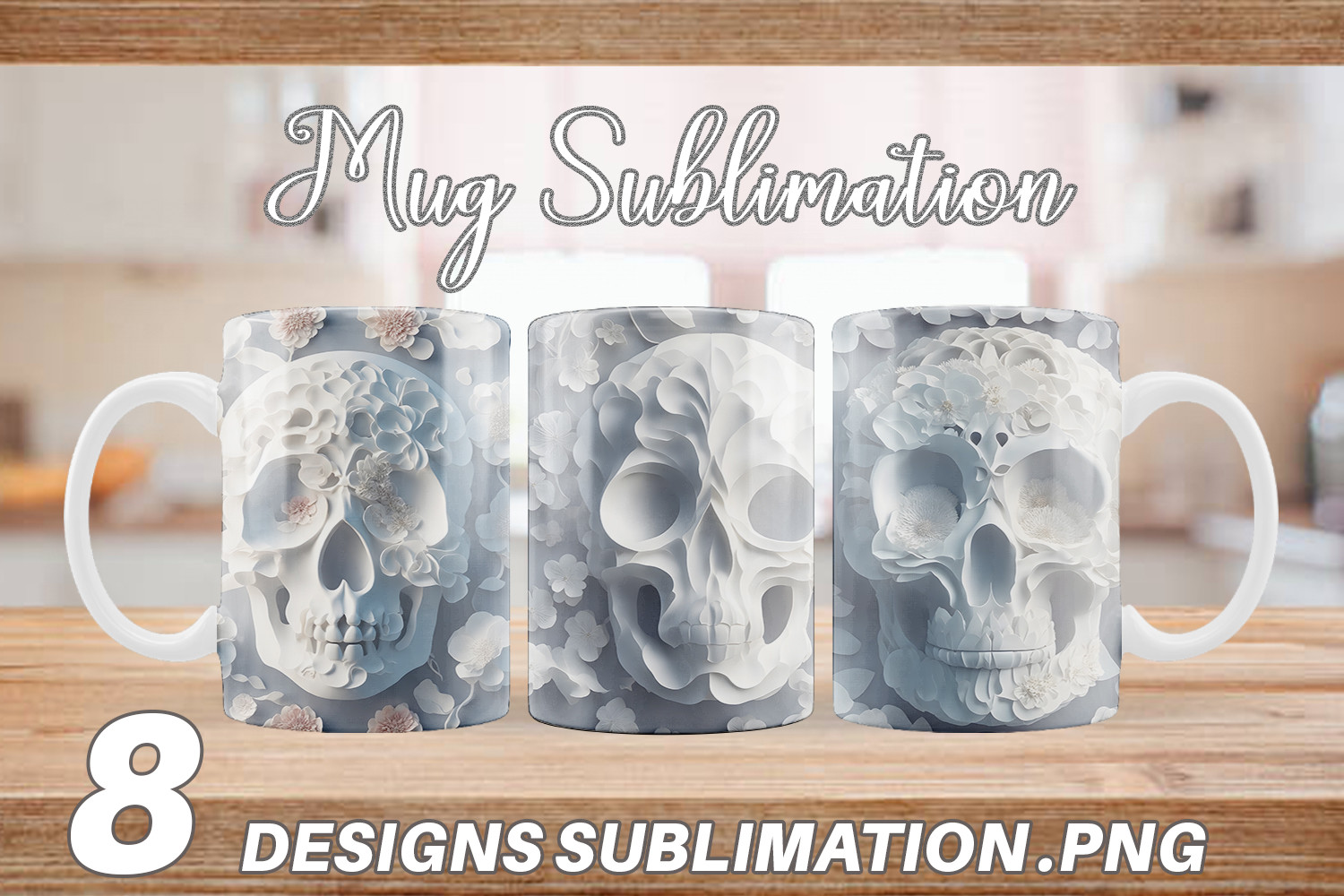 3D White Skulls Mug Wrap Graphic by Artnoy · Creative Fabrica