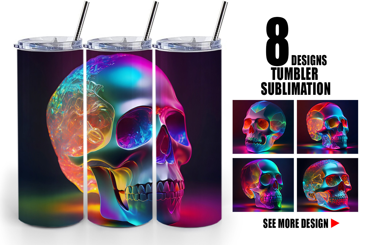 3D Tumbler Skull Neon Graphic by Artnoy · Creative Fabrica