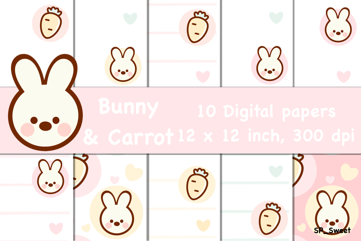 Bunny & Carrot Digital Paper Pack Graphic by SPsweet · Creative Fabrica