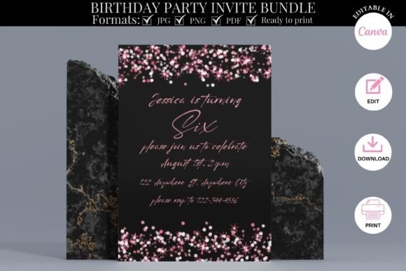 Editable kids birthday party invitation design with text for party information