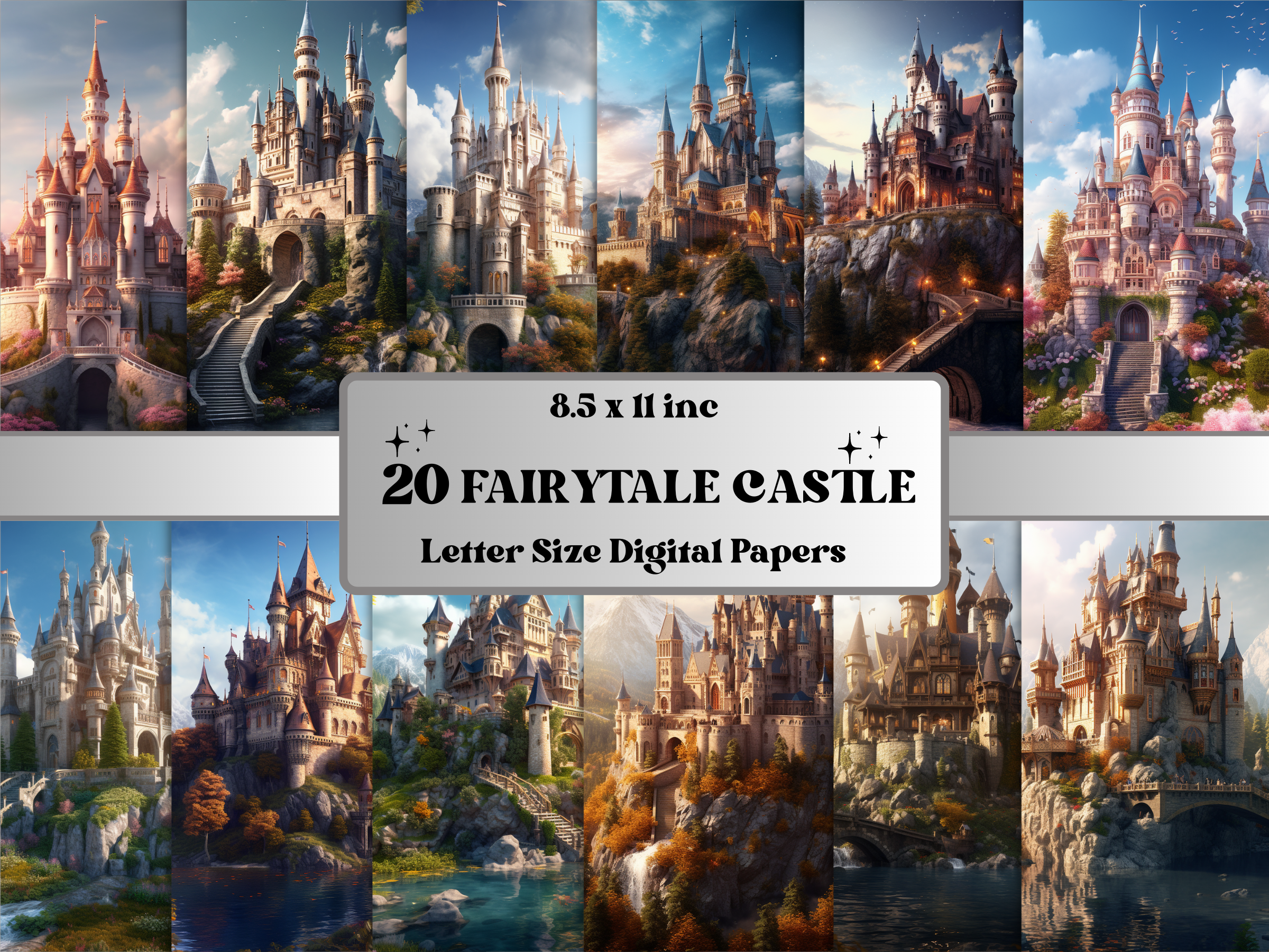 Fantasy Fairytale Castle Digital Paper Graphic by giraffecreativestudio ...