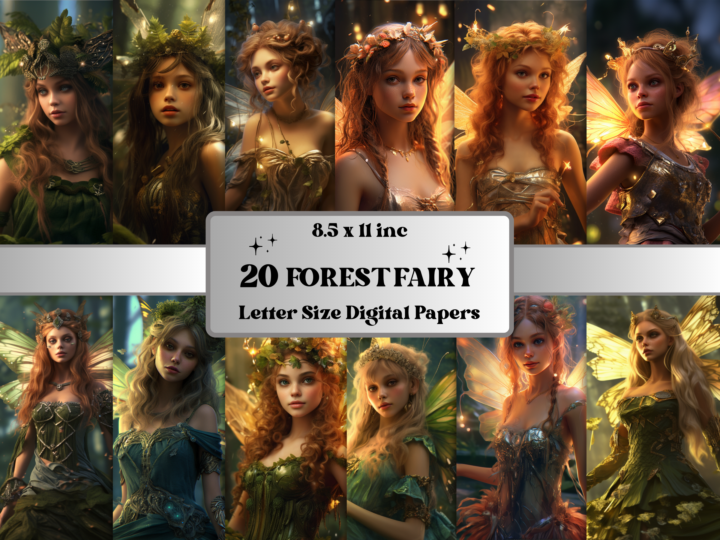 Forest Fairy Fantasy Digital Paper Set Graphic by giraffecreativestudio ...