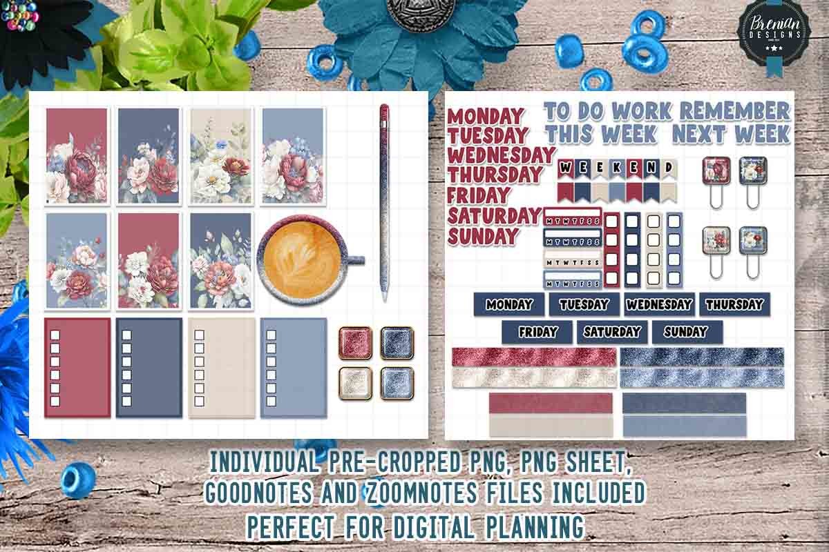 Patriotic Floral Digital Stickers Graphic by Bren Wotherspoon ...