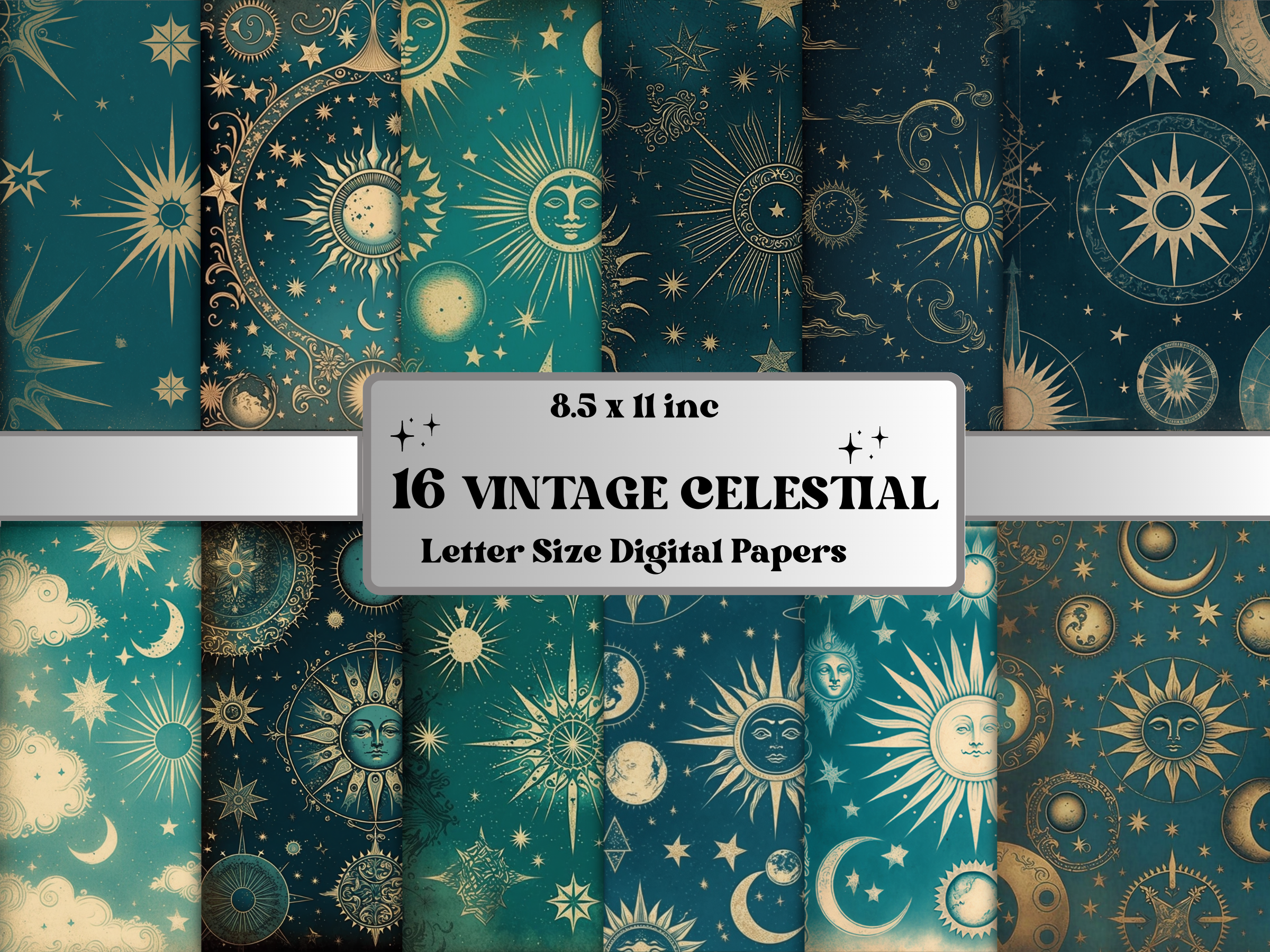 Vintage Celestial Digital Paper Bundle Graphic by giraffecreativestudio ...