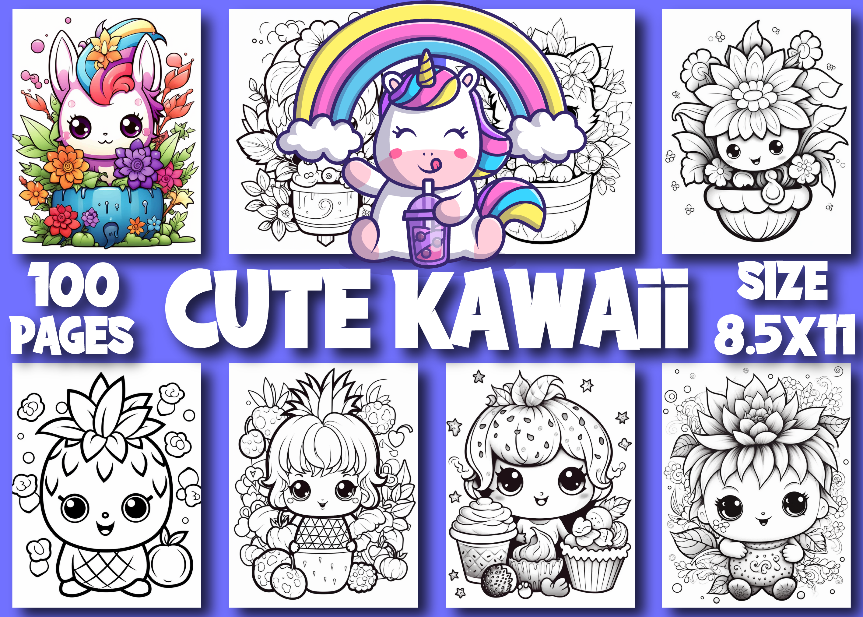 Cute Kawaii Coloring Pages for Kids Graphic by Design Zone · Creative ...