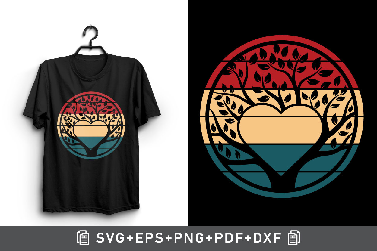 Retro Vintage Sunset Love Tree Clipart Graphic by Arman Design ...