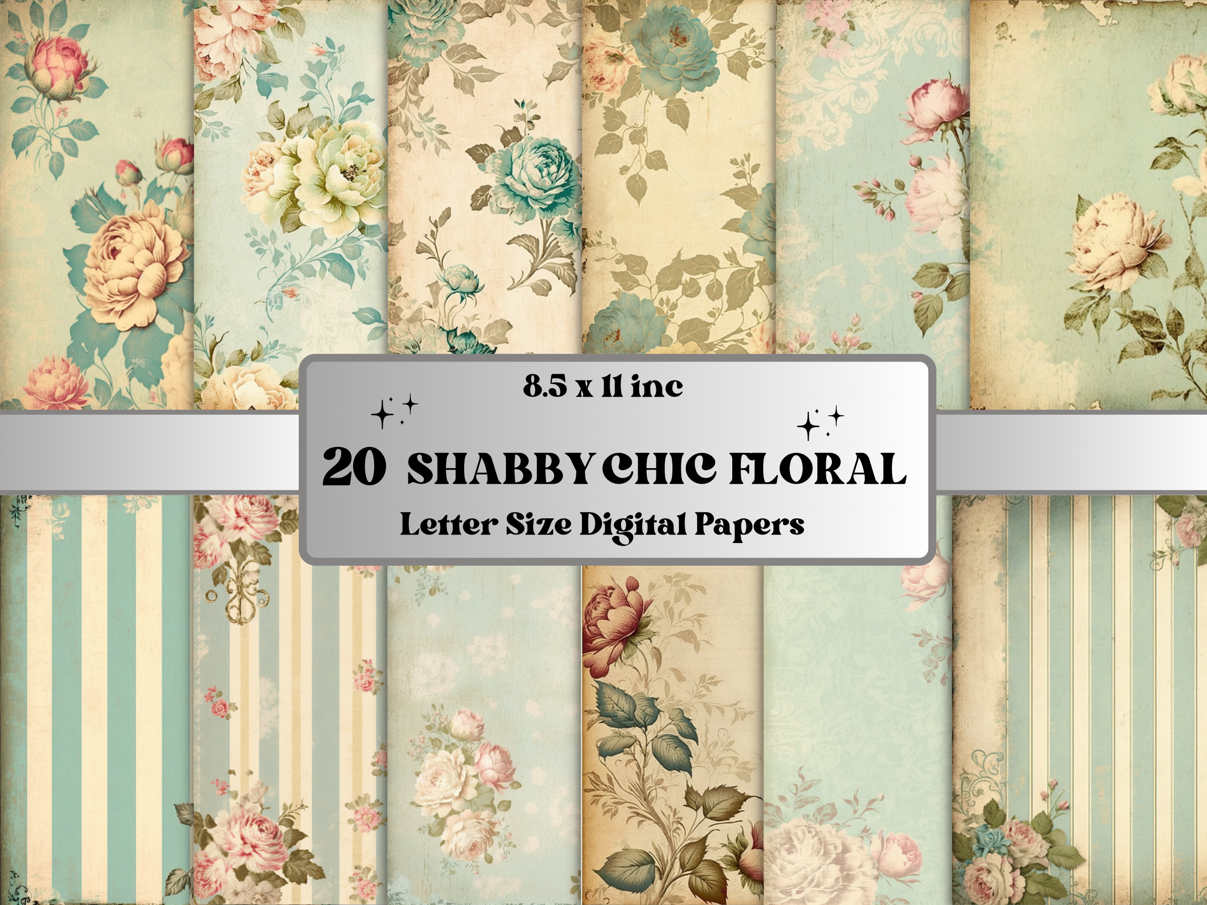 Shabby Chic Floral Digital Paper Pack Graphic by giraffecreativestudio ...