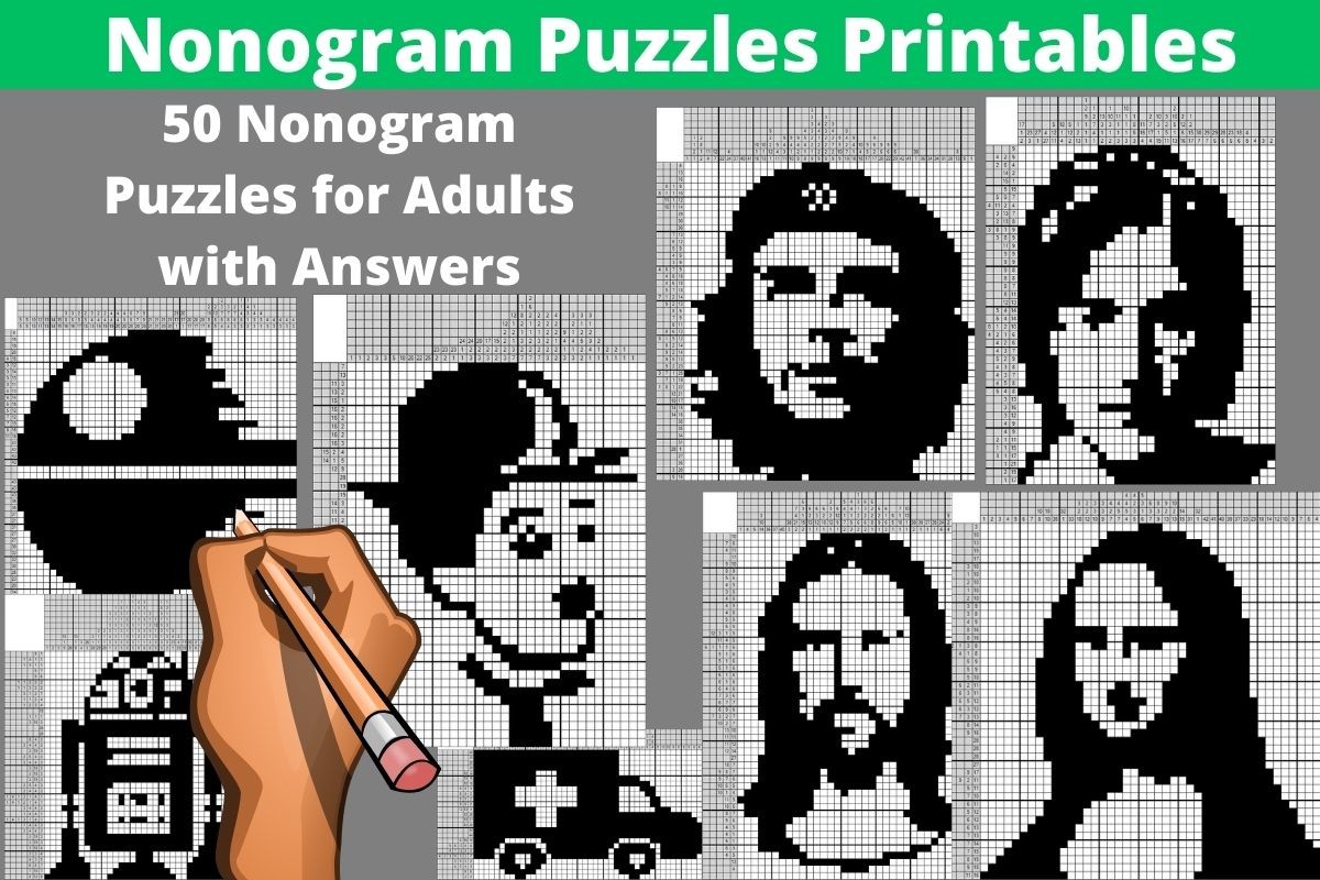 50 Nonogram Puzzles for Adults Gráfico por PrintablePDFStore