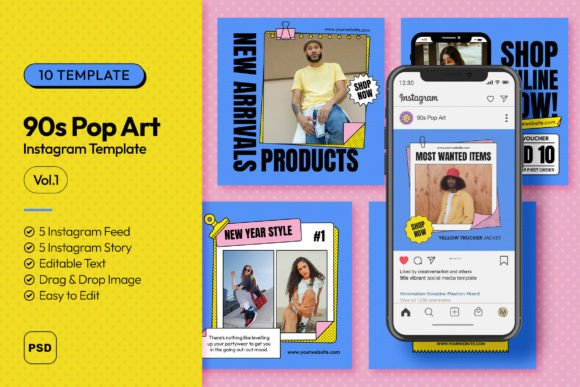 90s Pop Art Instagram Template Vol1 Graphics