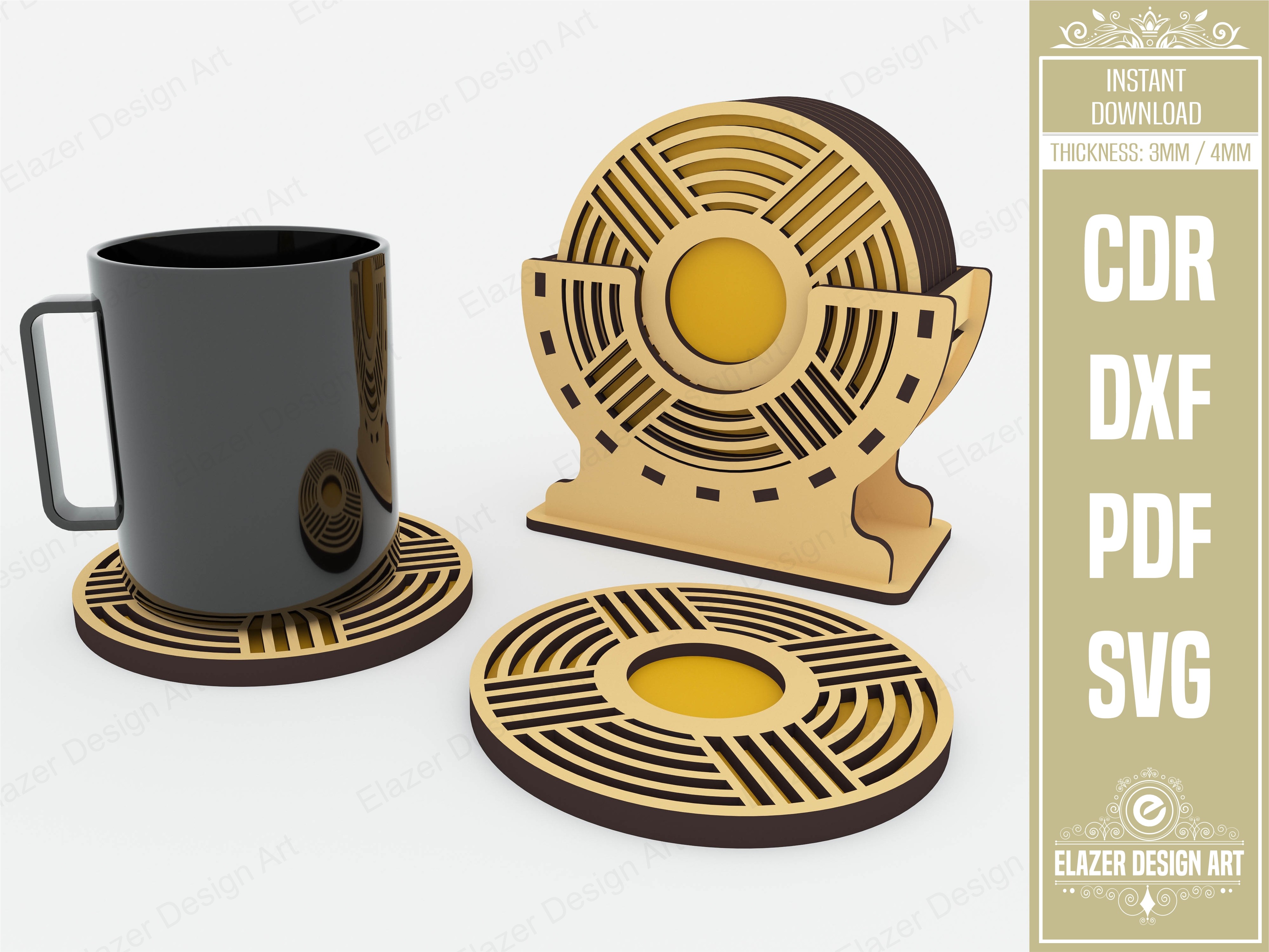 Decorative Boxed Coasters Laser Cut preview, set of coasters with matching storage box