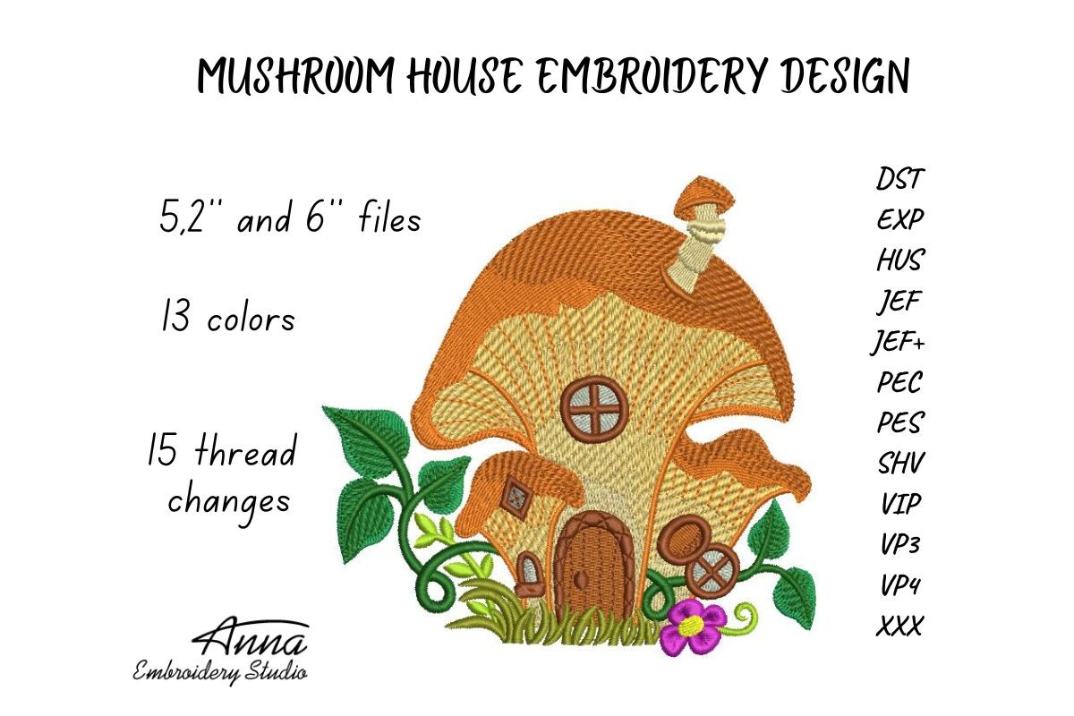 Mushroom House Embroidery Design