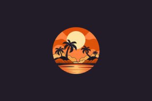 Sunset Palm Tree Retro Logo Graphic by TemplateBurst · Creative Fabrica
