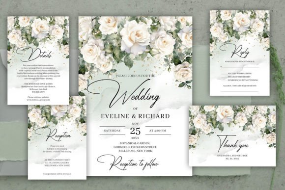 Vintage White Roses Wedding Invitation