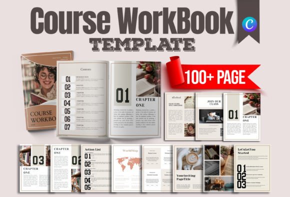 Course WorkBook Template with layouts for online courses and coaching workbooks