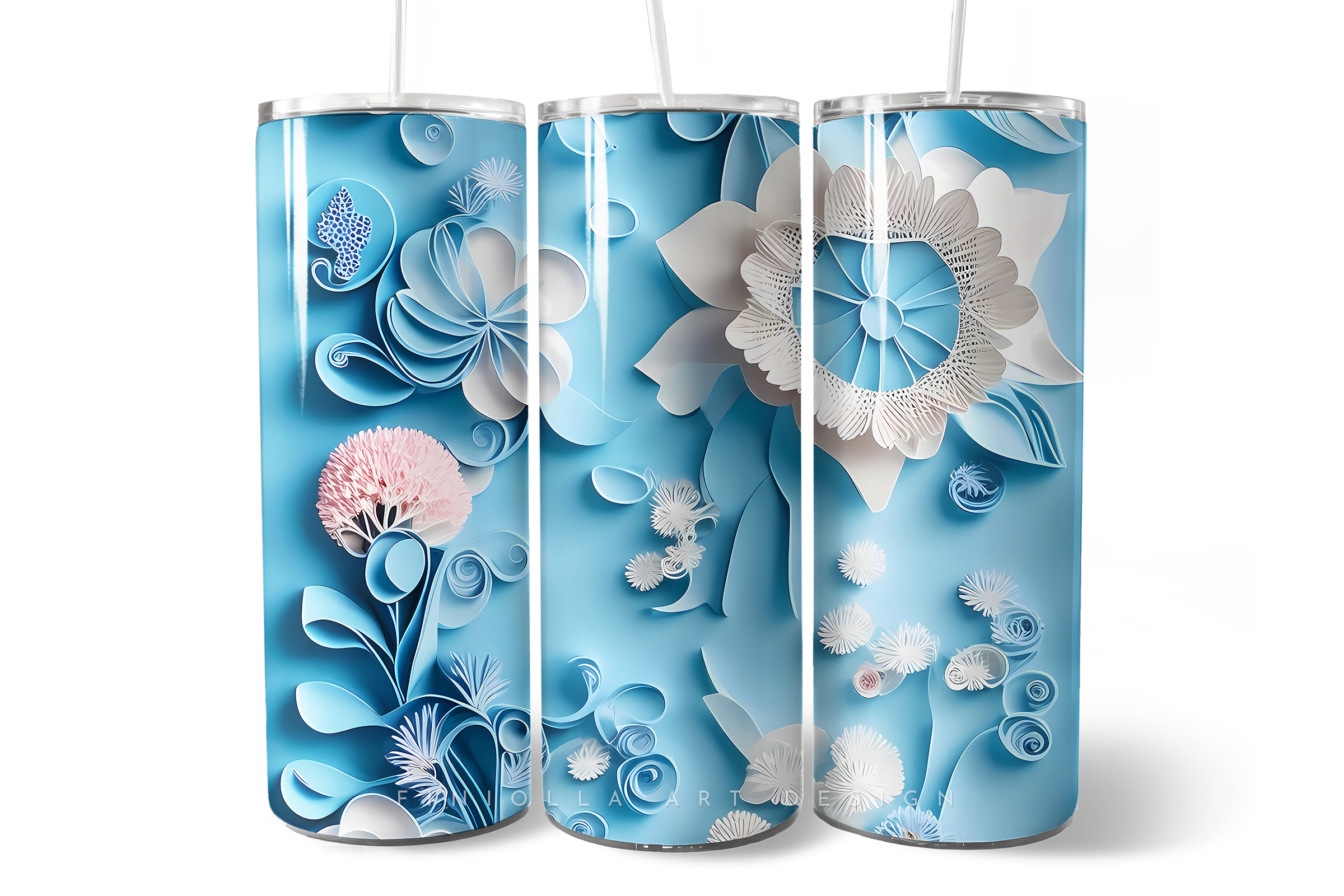 3D Flowers Tumbler Wrap | Blue Graphic by Finiolla Design · Creative ...
