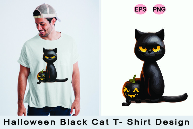 Halloween Black Cat T- Shirt Design Graphic by azdesign.p · Creative ...