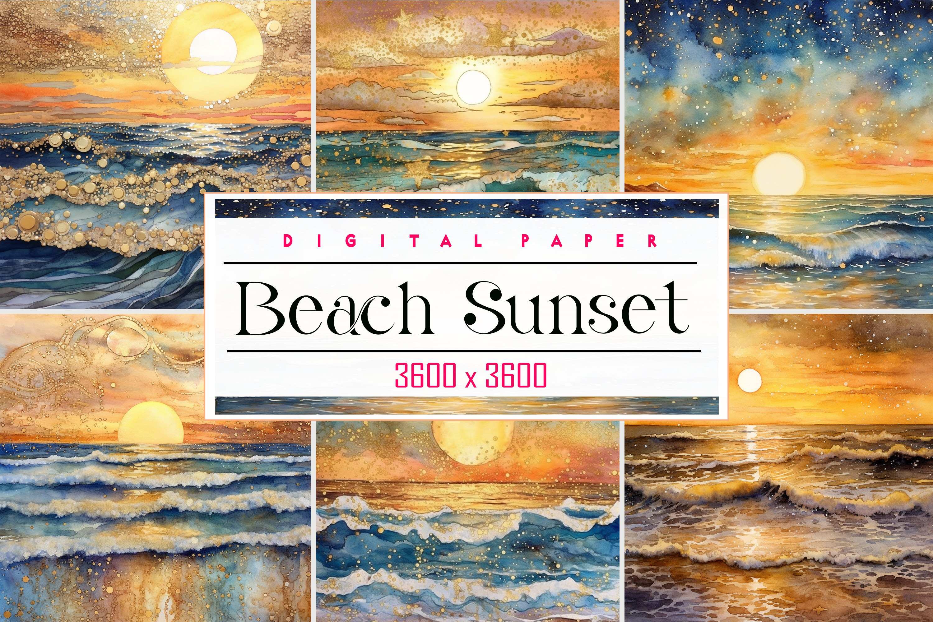 Watercolor Beach Sunset Graphic by Printable Design · Creative Fabrica
