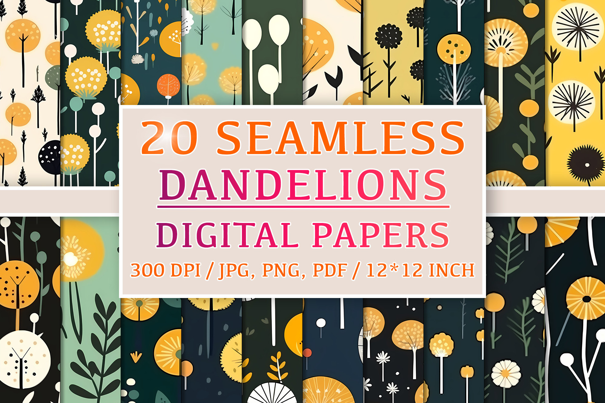 20 Seamless Dandelions Patterns Graphic by NordicDesign · Creative Fabrica