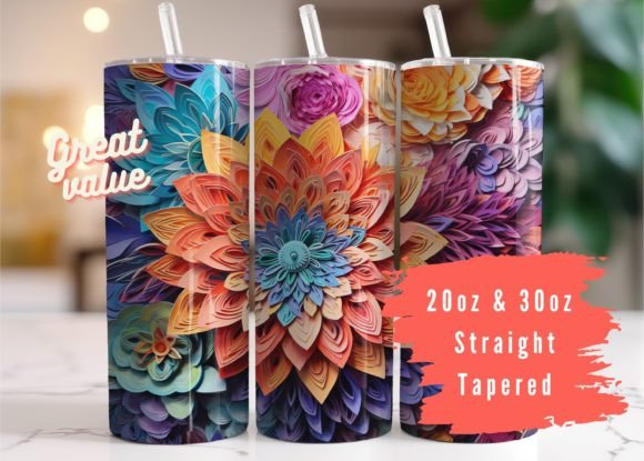 3D Colorful Papercraft Flower Tumbler Grafika Rękodzieła Przez Torii Studio