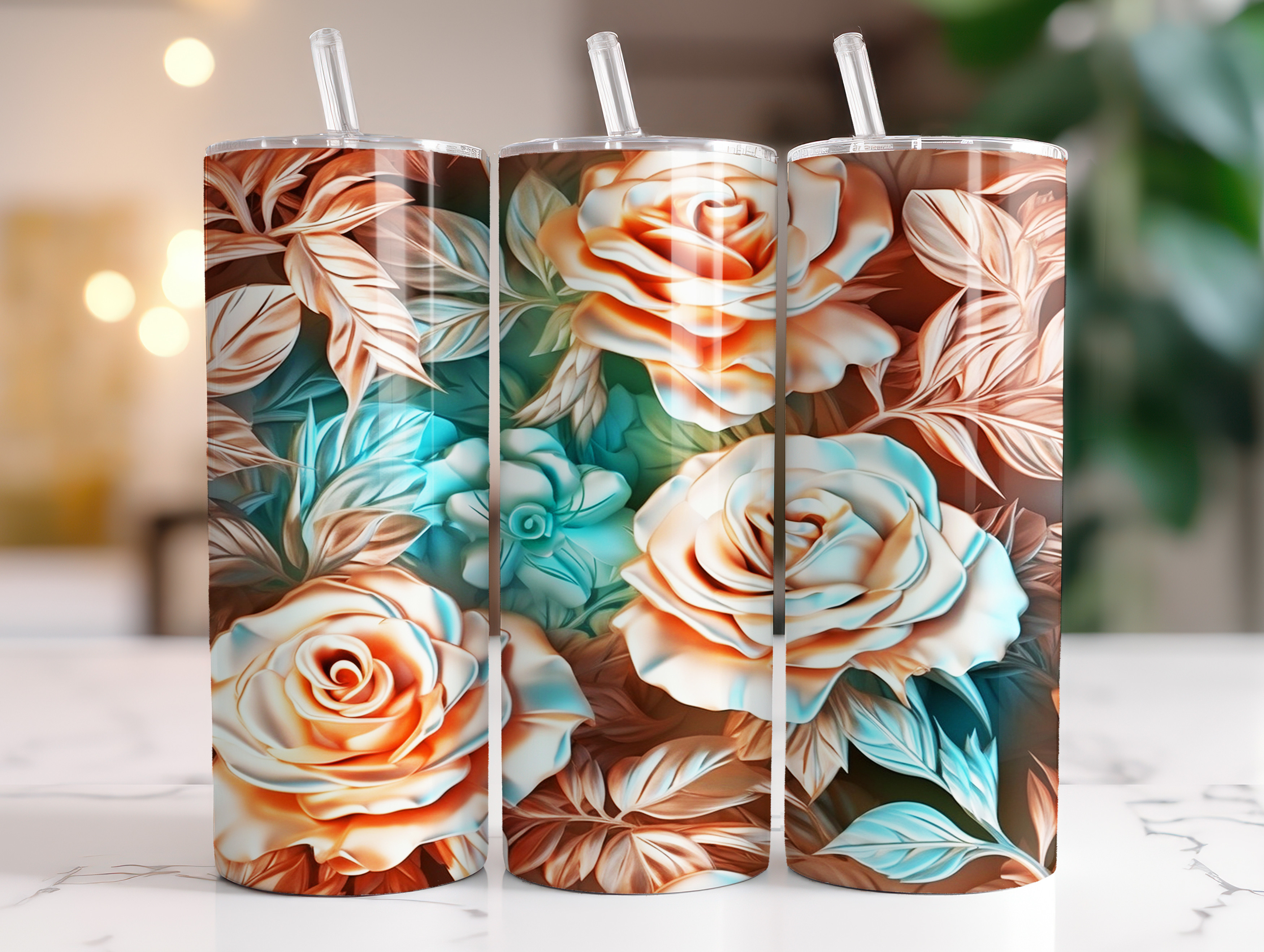 3D Flowers 20 Oz Tumbler Wrap Graphic by BonaDesigns · Creative Fabrica
