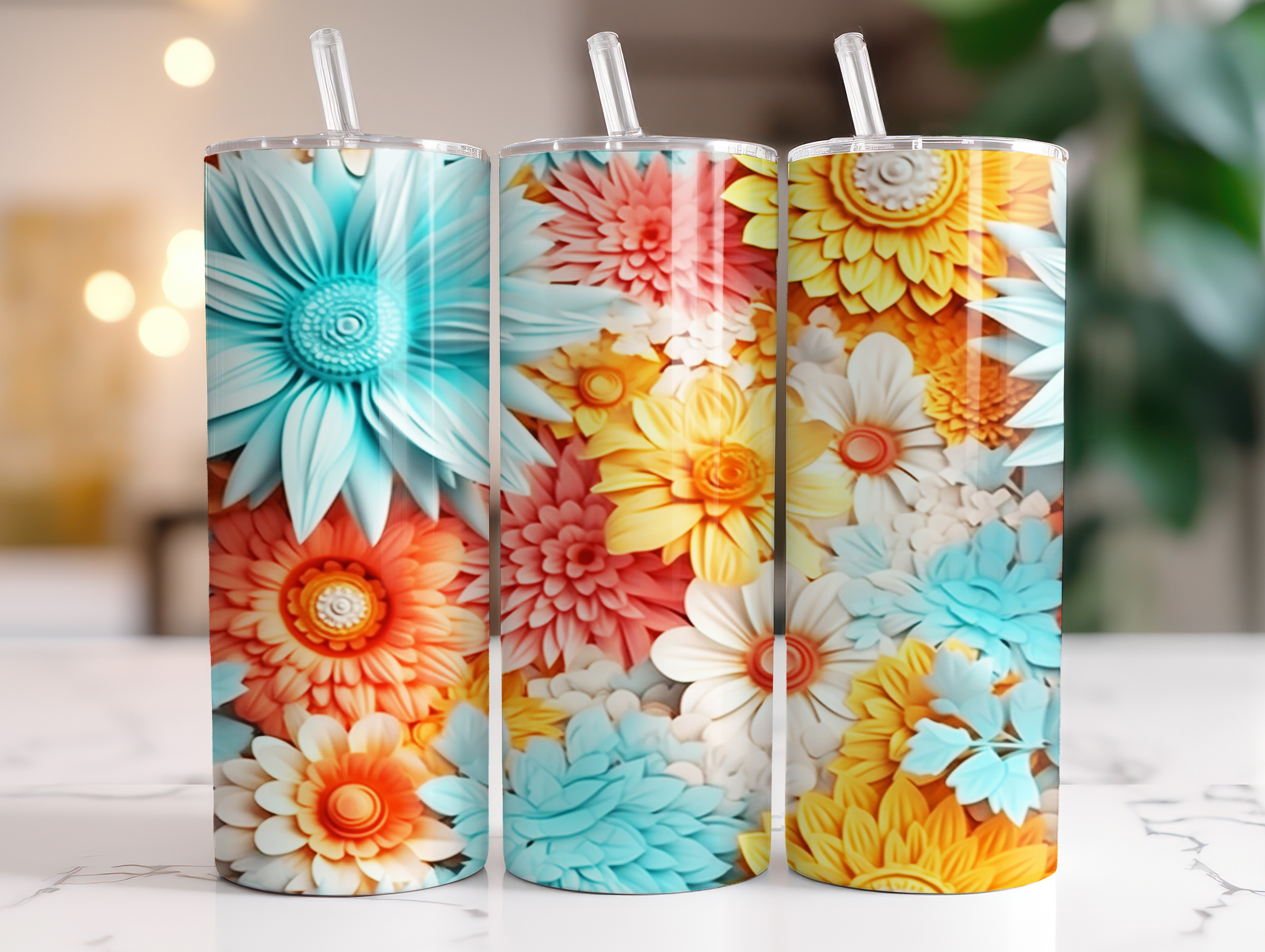 3D Flowers 20 Oz Tumbler Wrap Graphic by BonaDesigns · Creative Fabrica