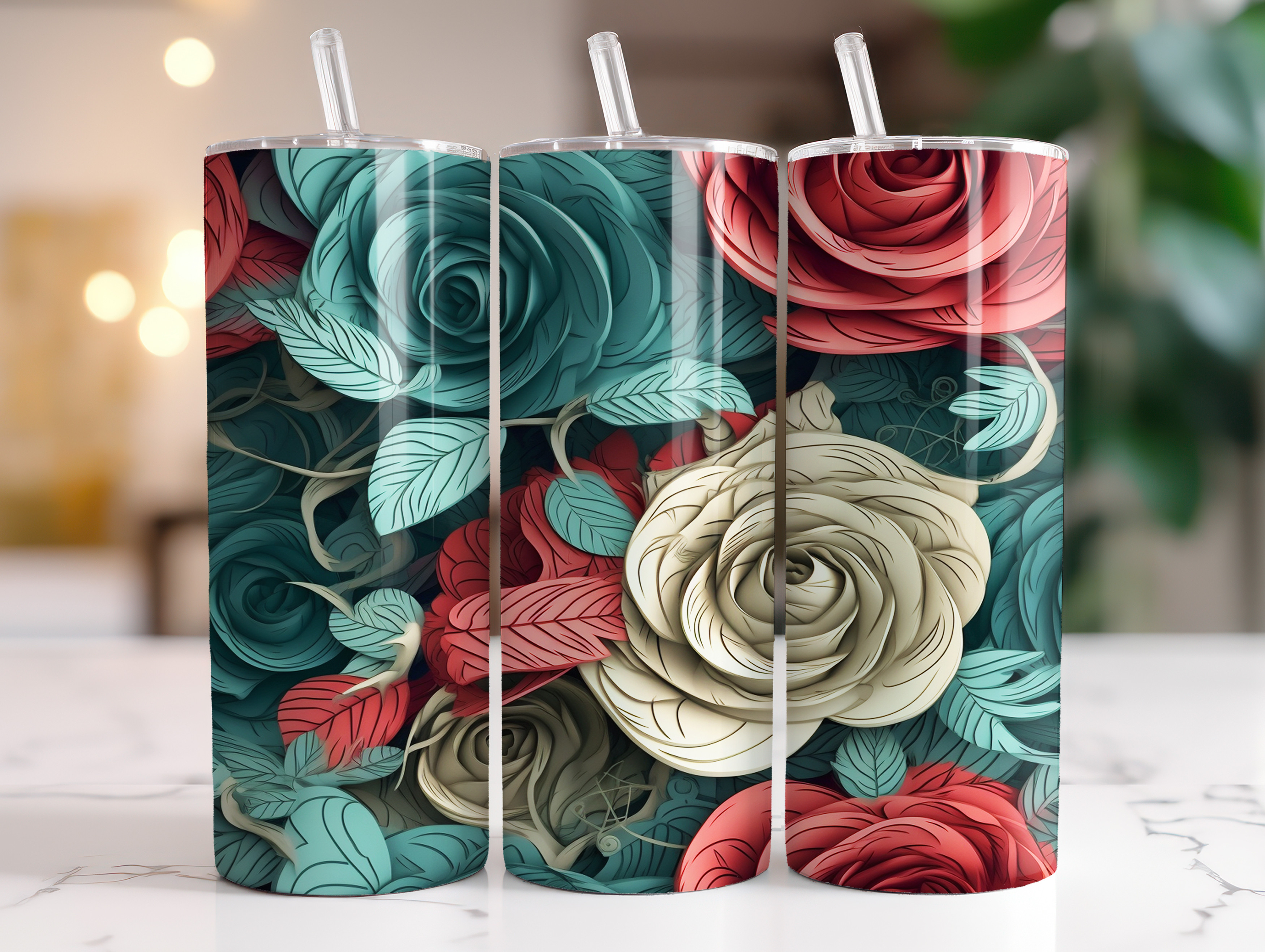 3D Flowers Roses 20 Oz Tumbler Wrap Graphic by BonaDesigns · Creative ...