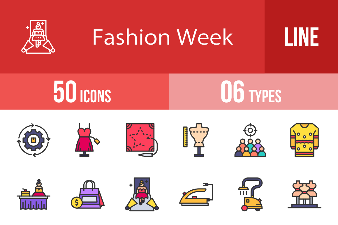 50 Fashion Week Filled Line Icons Graphic by IconBunny · Creative Fabrica