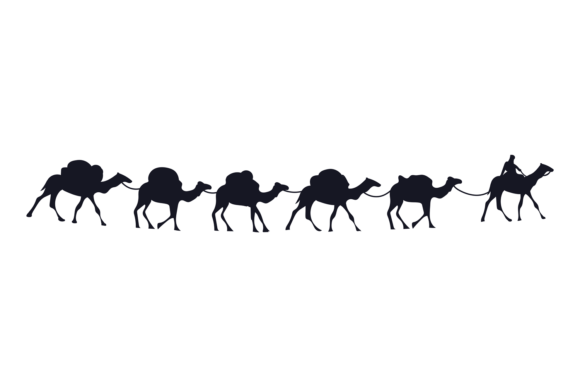 Camels Walking Black Silhouette. Desert Graphic Crafts By vectortatu