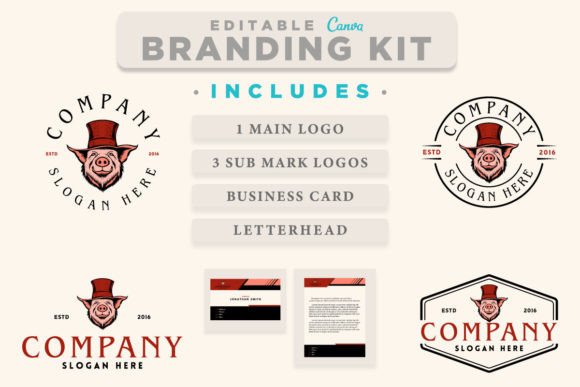 Canva Logo Template Pig with Top Hat Graphic Logo Templates By Justgraph