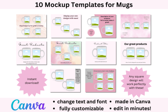 Pink themed Canva mug mockup templates for Etsy and websites
