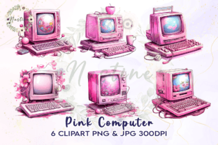 Computer Cartoon Pink Pink Computer Watercolor Clipart Graphic by Nastine · Creative Fabrica